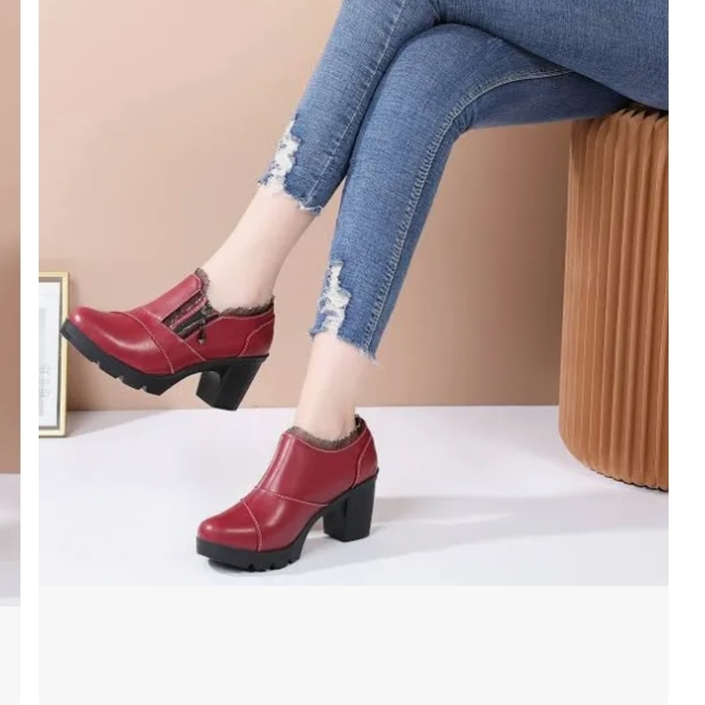 Witchy Gothic DADAWEN Women's Size 9 Red Heeled Ankle Boots,